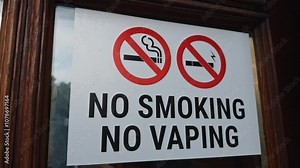 A clearly visible No Smoking and No Vaping Sign posted at the public entrance to ensure compliance and safety