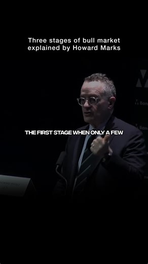 MacroGlide on Instagram: "Howard Marks describes a bull market as unfolding in three stages: first, when only a few perceptive investors realize conditions are improving; second, when most investors start to believe improvement is happening; and third, when everyone is convinced the market will continue rising forever. The first stage offers the best opportunities, the second brings broad participation and gains, and the third is marked by excessive optimism, overvaluation, and rising risk. 🚀 N