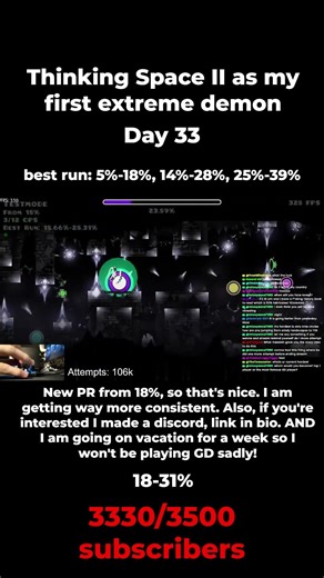 Thinking Space 2 as my FIRST extreme day 32 (18%-31%) #geometrydash #gd #ascent #thinkingspace2