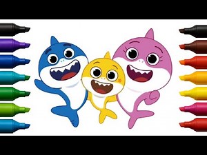 "How to Draw and Color Baby Shark Family, Easy Step-by-Step Drawing for Kids,Toddlers & Beginners🐬