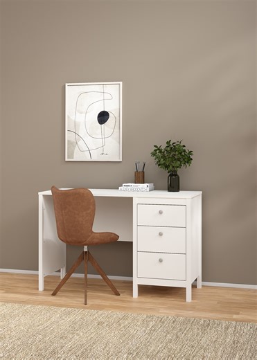 Tvilum Madrid Home Office Writing Desk with 3 Storage Drawers for Adults, White