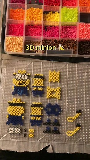 Isnt this 3d minion just the cuttest 🤩 ~not my orginal pattern, found on pintrest~ #fyp #perlerbead #perlerbeadar #3dperlerbeads #3D #art #minions #minionsriseofgru #perlerminions