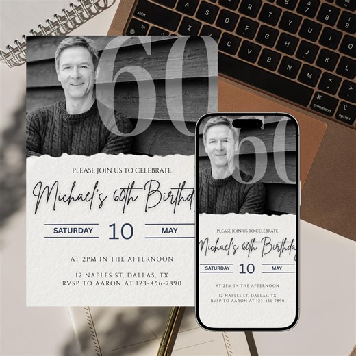 60th Birthday Invitation by Phone, Printable or Digital Invitation, Sixty Birthday Party Evite, 60th Birthday Invitation by Phone for Adults