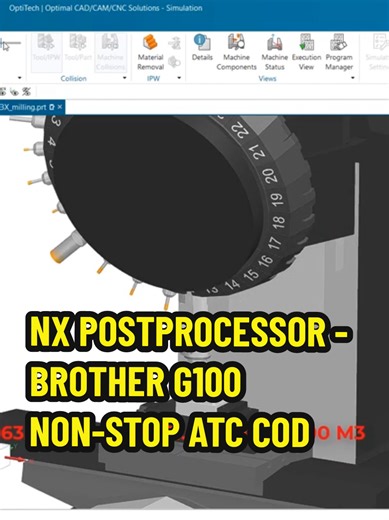 NX Postprocessor - Brother G100 non-stop ATC code #skilltech #huanduongNX #optiech #postprocessor #CNC #5axiscnc #mastercam #nxsiemens