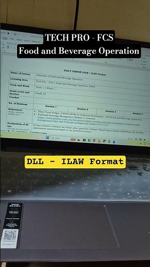 TECH PRO - FCS Food and Beverage Operation Term 1 - Week 1 DLL using ILAW Format 🥰#ThreeTerm #ilaw