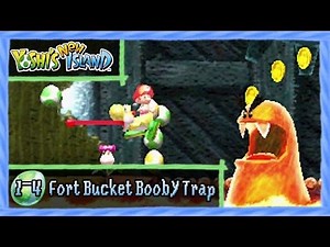 Yoshi's New Island - World 1-4: "Fort Bucket Booby Trap" All Red Coins/Flowers 100% Walkthrough!