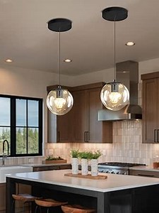 ykolupty Globe Pendant Light Black Pendant Light Fixtures with Clear Glass 1-Light Hanging Lights for Kitchen Dining Room Bathroom Bedroom Hallway