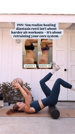 Pregnancy & Postpartum Fitness | Creator of Ab Rehab & Natal on Instagram: "Diastasis recti improves when the core learns how to manage pressure again. Changes like this come from restoring alignment, breath mechanics, and deep core coordination so force is distributed through the abdominal wall instead of pushing outward. When the diaphragm, pelvic floor, and deep abdominals fire together, the linea alba can tolerate load and begin to remodel. That is why lower belly protrusion often decreases 