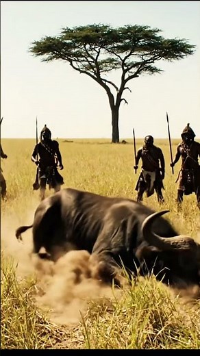 African Buffalo Hunt Caught on Camera 🐃 | Spear Throw Chase in the Savanna