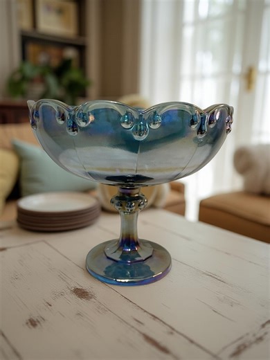 Vintage Indiana Glass Blue Carnival Glass Compote: Garland Pattern - Etsy