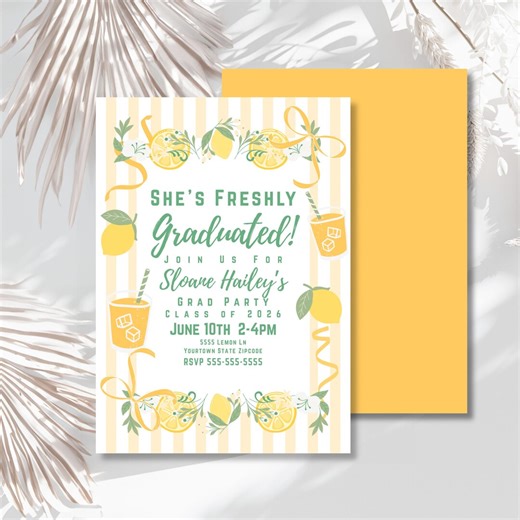 Digital Lemon Grad Party Invitation Freshly Graduated Lemon Graduation Party Invite Lemonade Printable - Etsy