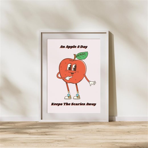 An Apple A Day Poster: Retro Cartoon Wall Art - Etsy