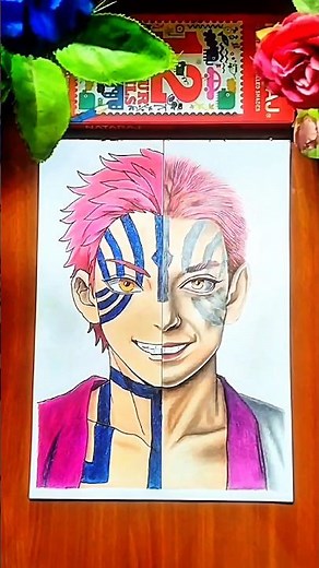 Drawing Akaza ♥️ Anime VS Realism | Which Side? #shorts #akaza #animedrawing