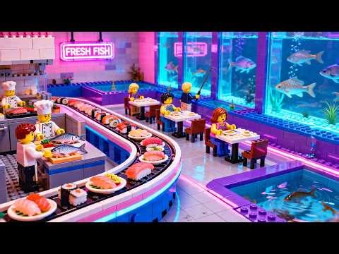 Live Fishing, Fresh Cooking Processed into Dishes on a LEGO Sushi Restaurant • Stop Motion Film