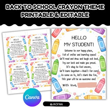 Hello My Student Welcome Letter | Printable & Editable Canva Template