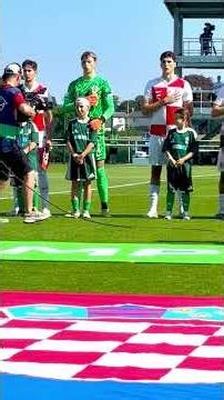 Croatia u19 football team sing their national anthem before the UEFA U19 semi final match vs Spain