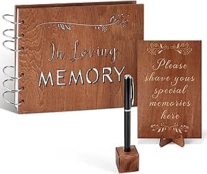 Wooden Funeral Guest Book for Memorial Service, Celebration of Life Guest Book, Sign in Book for Funeral, Hardcover in Loving Memory Guest Book Set with Guest Book, Table Sign, Sign in Pen