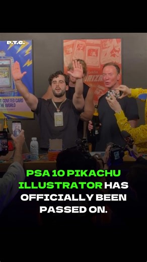 This was the moment when the ultra-rare PSA 10 Pikachu Illustrator was passed on to its new owner, AJ Scaramucci, in a record-breaking $16,492,000 sale. 🔥 🎥 via @Goldin #pikachu #pikachuillustrator #pokemon #tradingcards #worldrecord
