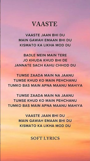 VAASTE (Lyrics) |Dhvani Bhanushali & Nikhil D’Souza
