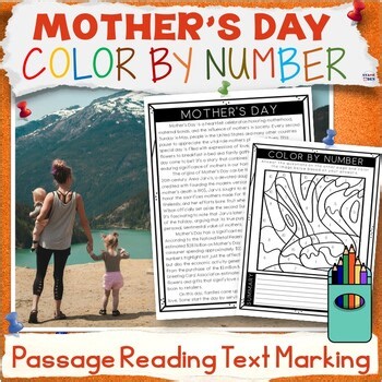 Mother's Day Color by Number Middle School Reading Passage Coloring by Code