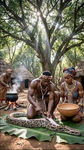 Zulu Tribe Feast: Butchering Giant Python 🐍🔥 #triballife #tribalfood #shorts