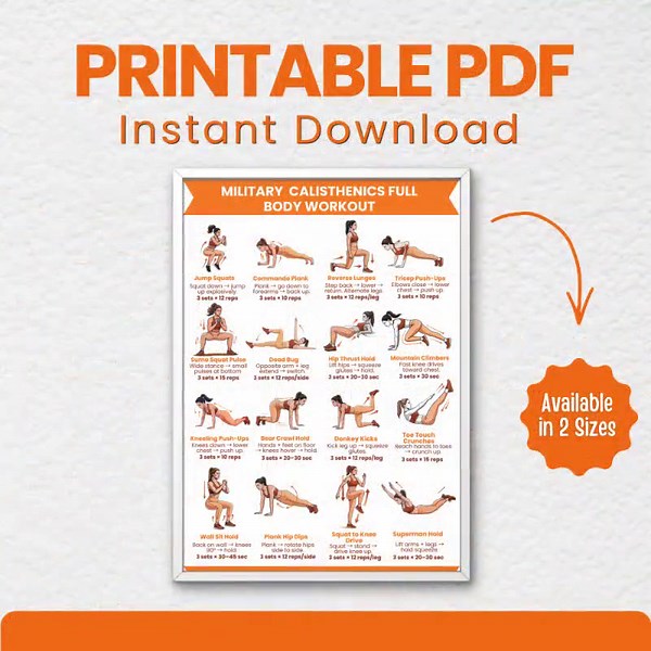 Printable Military Calisthenics Workout Plan, Full Body Bodyweight Training Chart Poster, Bootcamp Style No Equipment Home Workout PDF - Etsy