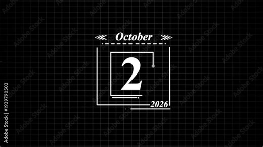 October 2, 2026, Calendar Date Display . Highlighting date Very important date on the calendar.