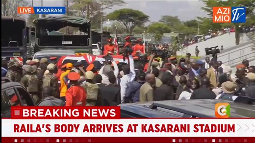 Body of former Prime Minister Raila Odinga, draped in the national flag, arrives at Kasarani Stadium under tight military escort as Kenyans gather to pay their final respects | Citizen TV Kenya