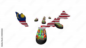 Malaysia map flag with container ships depart animation