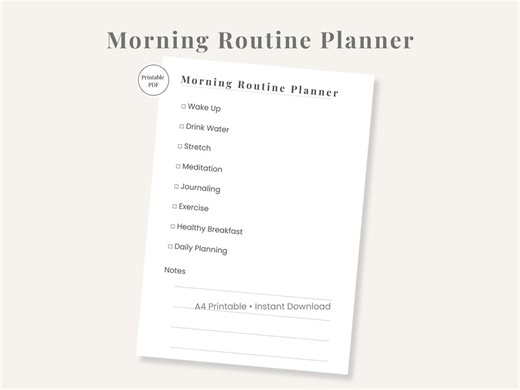 Morning Routine Checklist Printable, Minimal Self Care Morning Planner PDF - Etsy