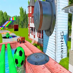 117K views · 1K reactions | Double Flatbed Trailer Truck vs Speedbumps Train vs Cars _ Tractor vs Train Beamng.Drive 059 | Mr.Heang Gaming | Facebook