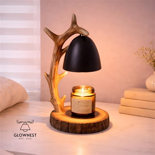 Rustic Antler Candle Warmer Lamp, Wood Base, Dimmable Timer, Cabin Decor - Etsy