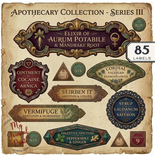 Printable Apothecary Labels – Vintage Ephemera Kit, Dark Academia Journal Supplies - Etsy