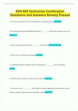 EPA 609 Technician Certification Questions and Answers Already Passed2524