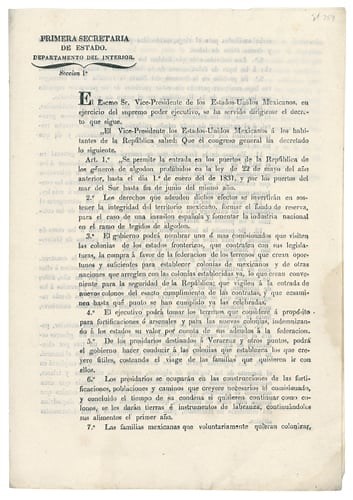 The Law of April 6, 1830: Catalyst for the Texas Revolution