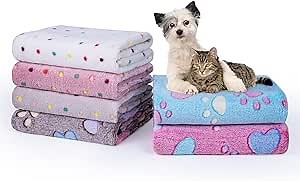 Dono 1 Pack 6 Dog&Cat Blanket, Soft Fluffy Fleece Puppy Blanket for Small Medium Large Dogs Girl, Pink Paw Print Puppy Dog Cat Warm Sleep Mat Blankets Essentials for Dogs