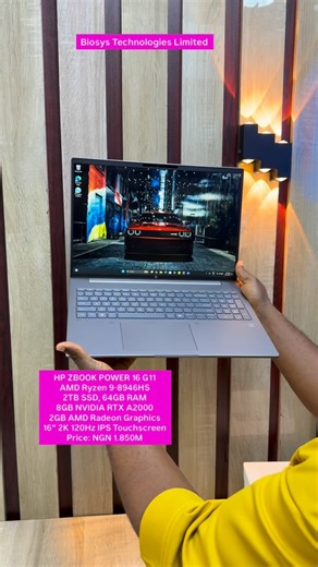 BIOSYS TECHNOLOGIES LIMITED on Instagram: "HP ZBook Power 16 G11 Mobile Workstation Laptop Specs: AMD Ryzen 9-8945HS (14th Gen) 2TB SSD Nvme PCle 64GB Ram DDR5 8GB NVIDIA RTX A2000 GPU 2GB AMD Radeon Graphics 16" 2K FHD+ 1200p IPS Touchscreen Face-ID Unlock Sensor 🔑 Keyboard Backlit HDMI, USB 3.1, Thunderbolt 4.0 (USB-C) Excellent Battery 🔋 Life Original Charger. Free Laptop Pouch 👝 Price Tag: NGN 1.850M ✅️ Foreign Used ----------------------------------------------------------- Nationwide De