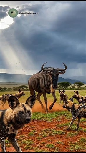 The Jungle's Cruelest Hunter: Wild Dogs Surround Lone Wildebeest
