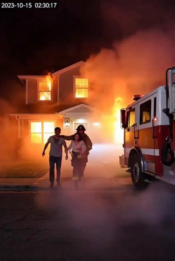 Scared family gets saved from burning building by firefighters!