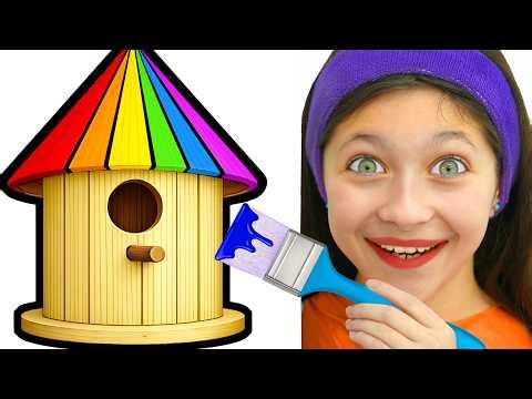 Angel & Adel Painting a Birdhouse | Amazing Learning Video for Toddlers
