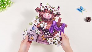 Amyhill Easter Outdoor Decor Highland Cow Metal Garden Stakes Decorative He is Risen Highland Cow Yard Signs with Stakes Cattle Lily Yard Sign for Easter Christian Holiday Garden Lawn Decor