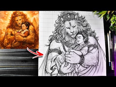 How To Draw Mahavatar Narasimha With Prahlad, Narsimha & Prahlad Drawing AnimeStyle, Step By Step