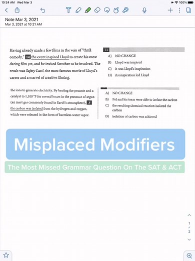 Misplaced Modifiers On The SAT And ACT #satprep #actprep #testprep #satgrammar #actenglish