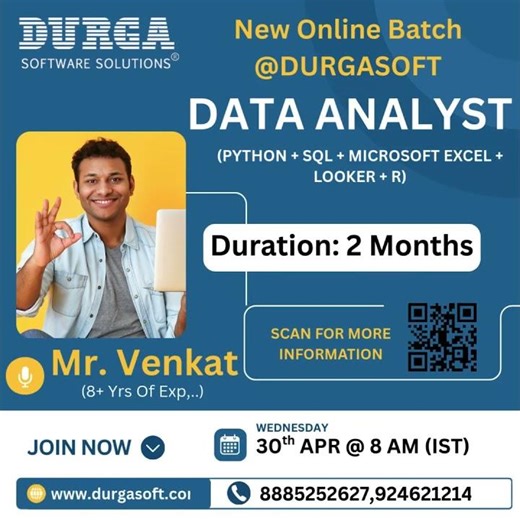🚀 New Online Batch Alert! 🚀@DURGASOFT presents a comprehensive Data Analyst course! 📊