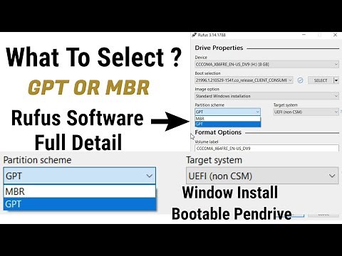 GPT OR MBR - Rufus What To Select GPT OR MBR - Bootable - Window Installation - Full Detail