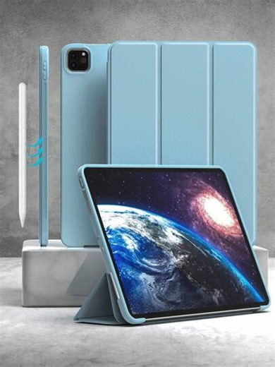 1 Stück blaue Tablet-Hülle, weich stoßfest, ultradünn, Smart Stand, Auto Wake/Sleep Schutzhülle, kompatibel mit Apple Mini 4/5/6, 9.7/10.2/10.5 Zoll, Air 4/5/6, 10. Generation, 10.9 Zoll, Pro 11 Zoll, Air 11 (M2), Air 13 und Pro 11 (M4) - Hellblau | SHEIN