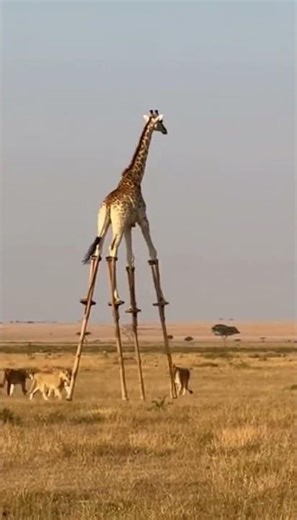 Giraffe on stilts? Lions panicked, chaos erupts—what happens next? #Wildlife #Comedy #Viral