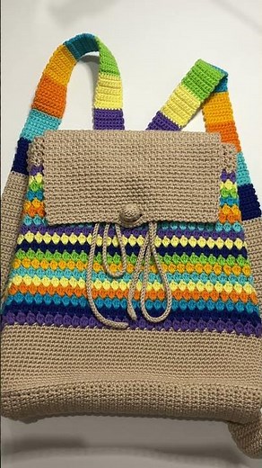 Crochet Backpack Bag with Cotton Yarn #tutorial #crochet #crochetforbeginners #crochetbag