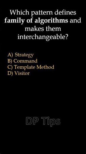 Which pattern defines family of algorithms and makes them interchangeable? | #shorts