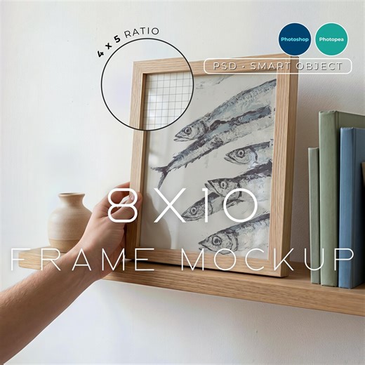 8x10 Frame Mockup – Wood Frame on Shelf, 4x5 PSD Smart Object - Etsy